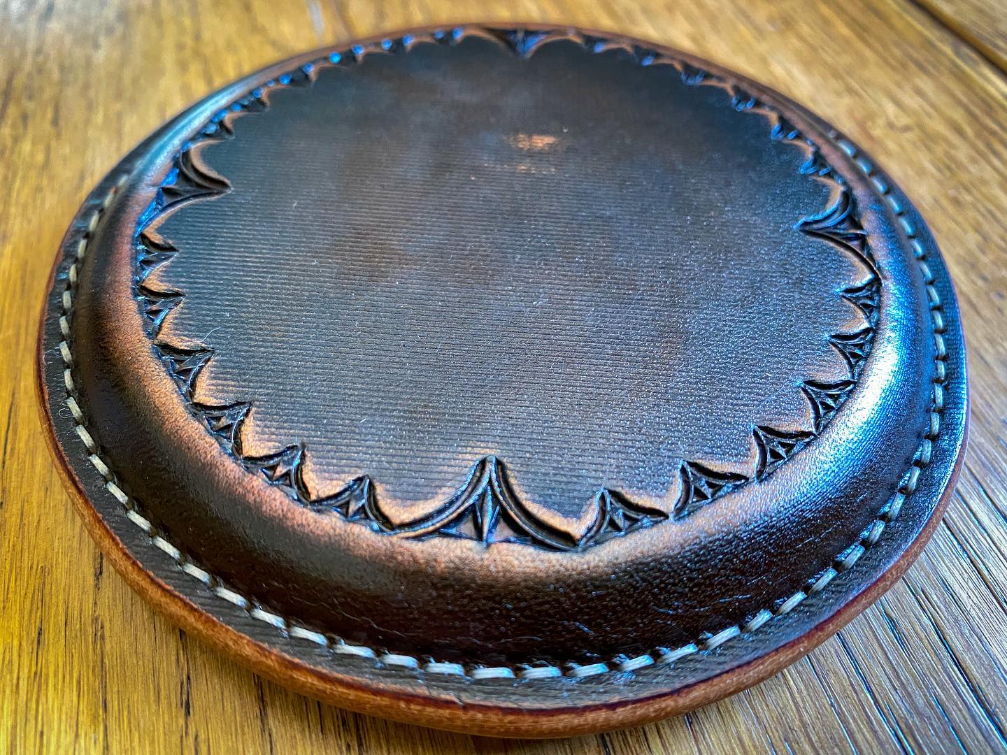 Aged and antiqued leather weight off to a good home.